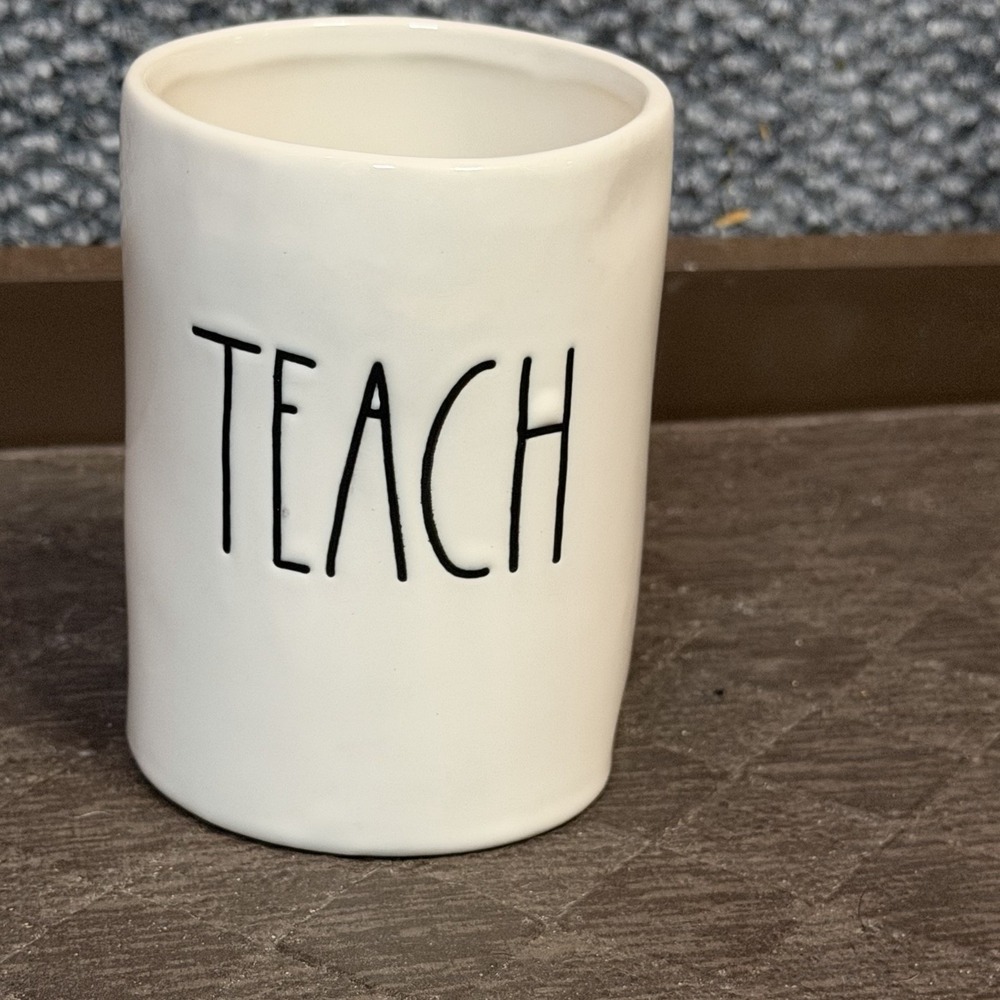 Rae Dunn By Magenta TEACH White Ceramic Black Lettering Pencil Pen Holder